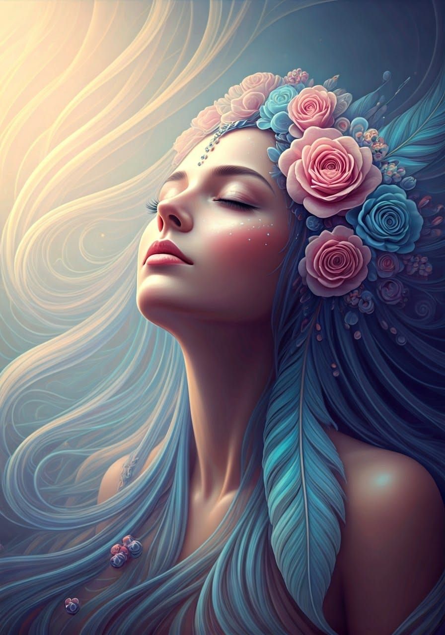 Ethereal Goddess in Whimsical, Fantasy Landscape