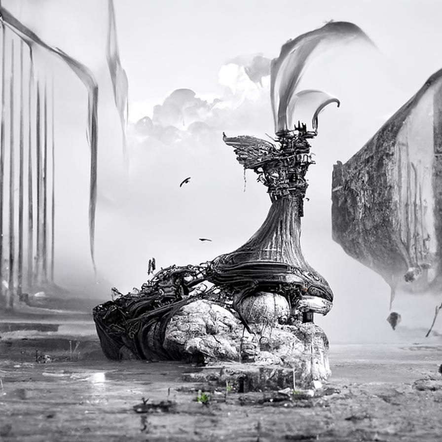 Futuristic Cauldron Panorama in Pre-Raphaelite Style