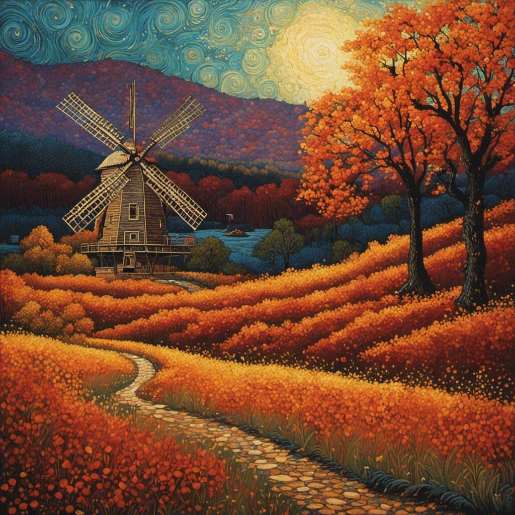 Autumn Windmill Inspired by Modern Art Techniques