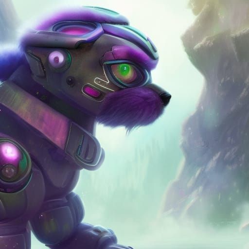 Cute Cyber Dog Creature in Detailed Matte Painting