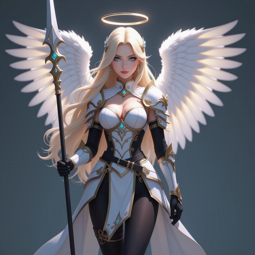 Detailed Anime Angel Warrior with Spear
