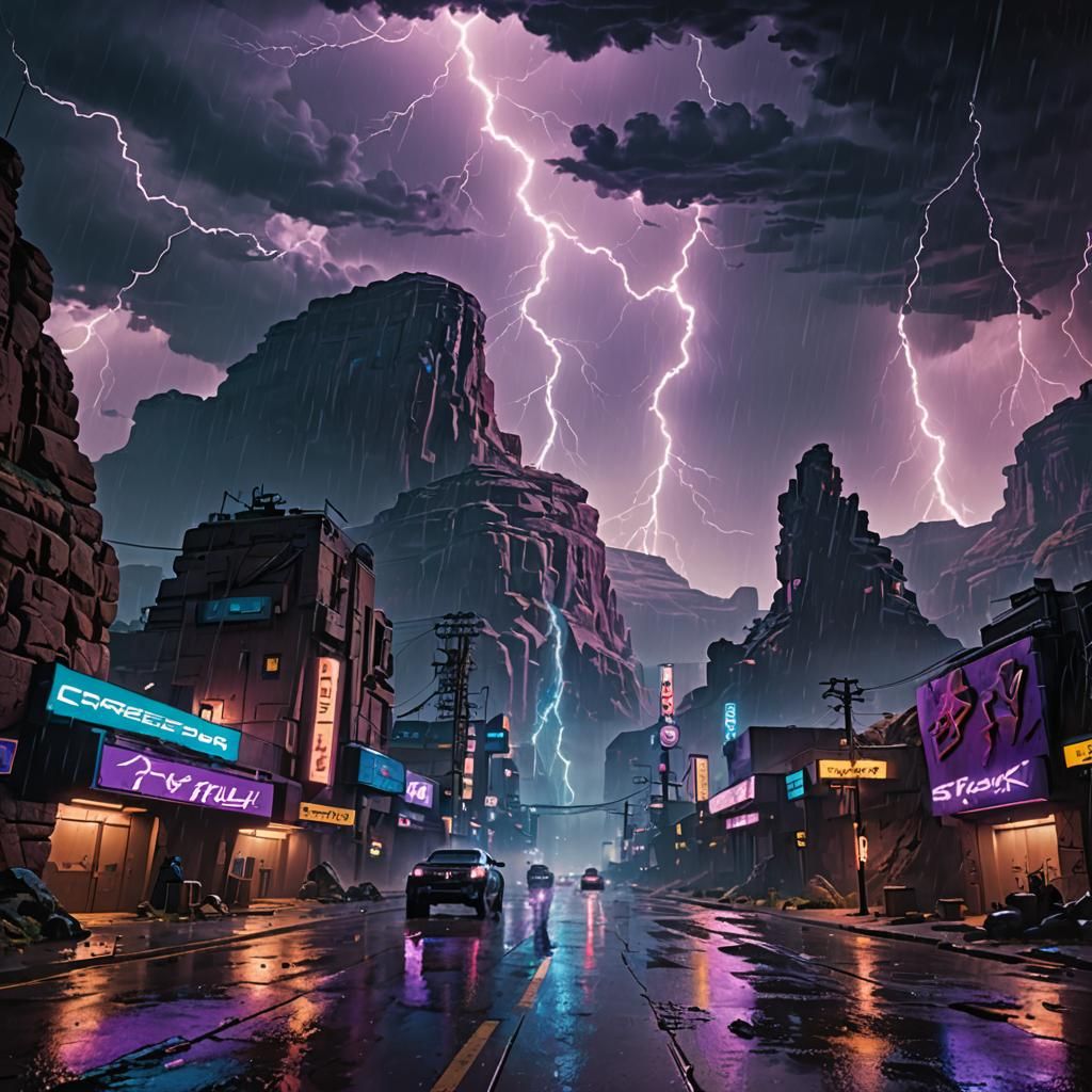 Cyberpunk Grand Canyon Landscape at Night