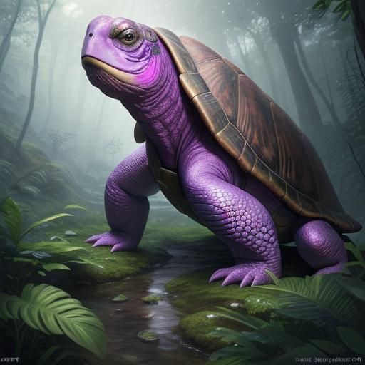 Pink Turtle Flute Player in Lush Forest