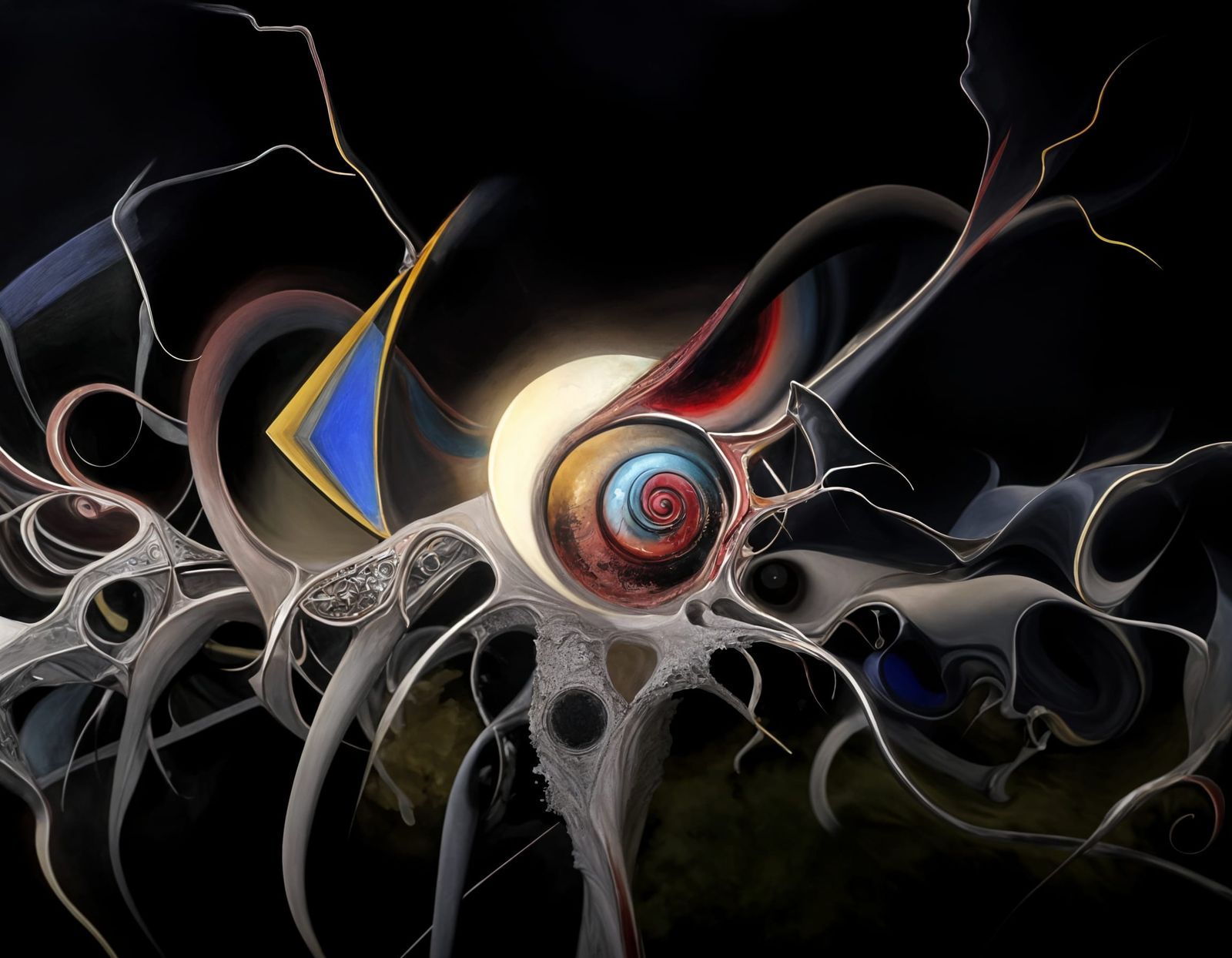 Abstract Blend: Red, Blue, and Gray Detailed Painting