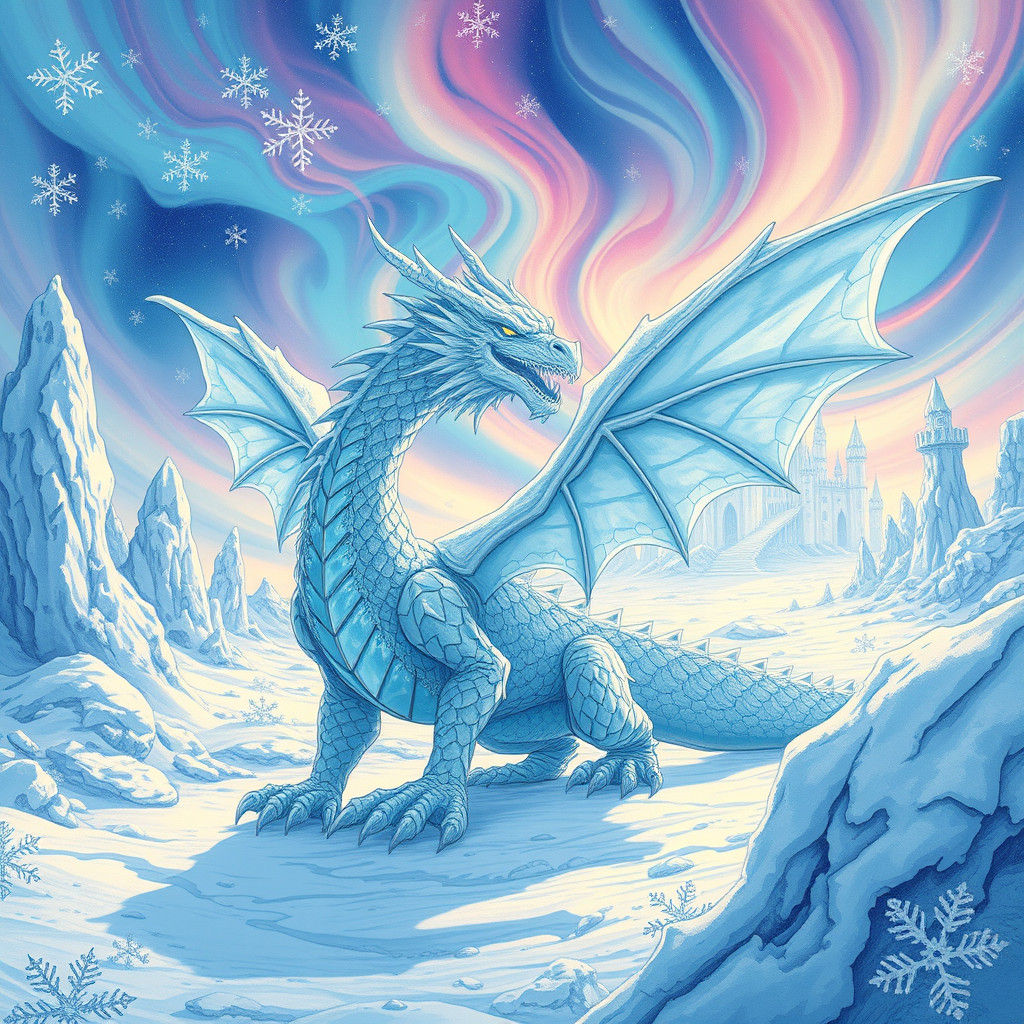 Majestic Ice Dragon in Frozen Tundra