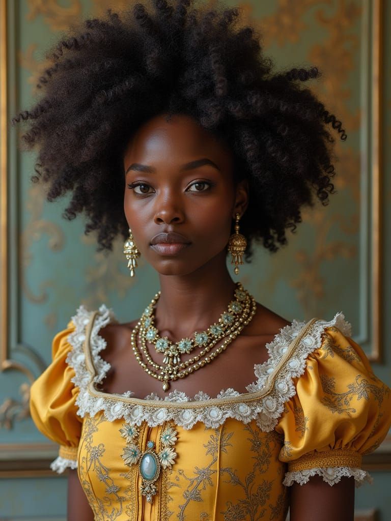 Whimsical Afrocentric Portrait of German African Woman in Ro...