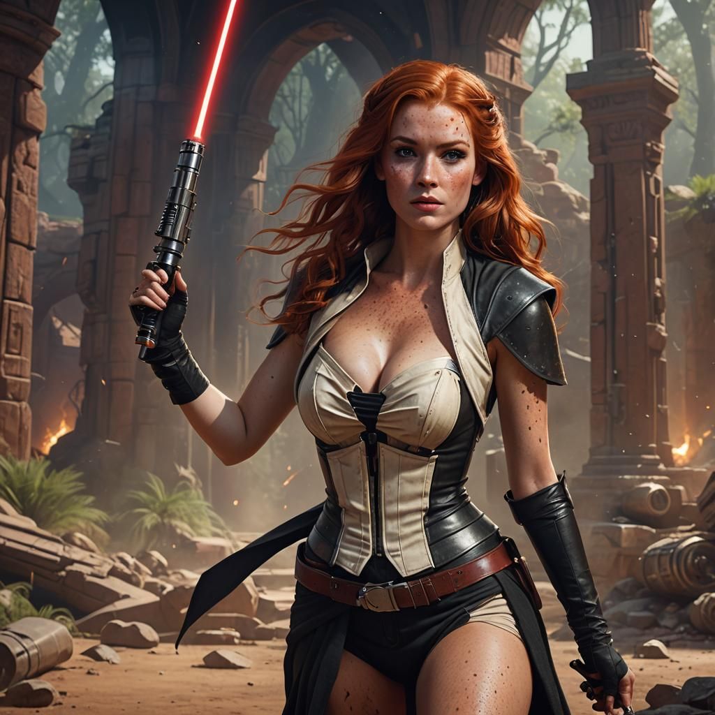 Redhead Pin-Up Meets Jedi Master: Fantasy Concept Art