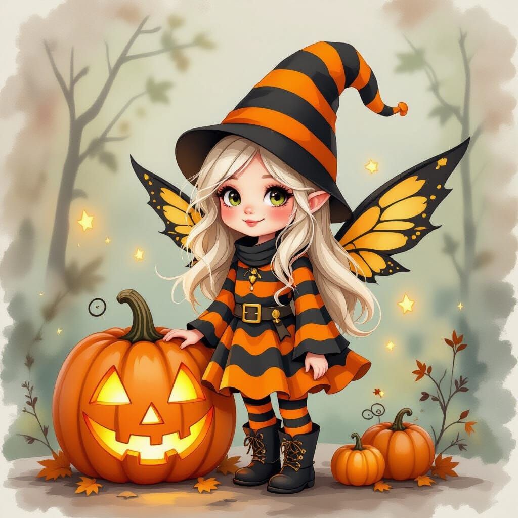 Gnome with Angel Wings: Watercolor Fantasy Art