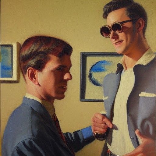 Men in 1960s Style as Oil Painting