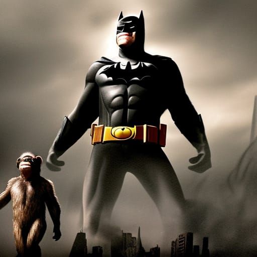 Batman as Ape in Jungle Cityscape