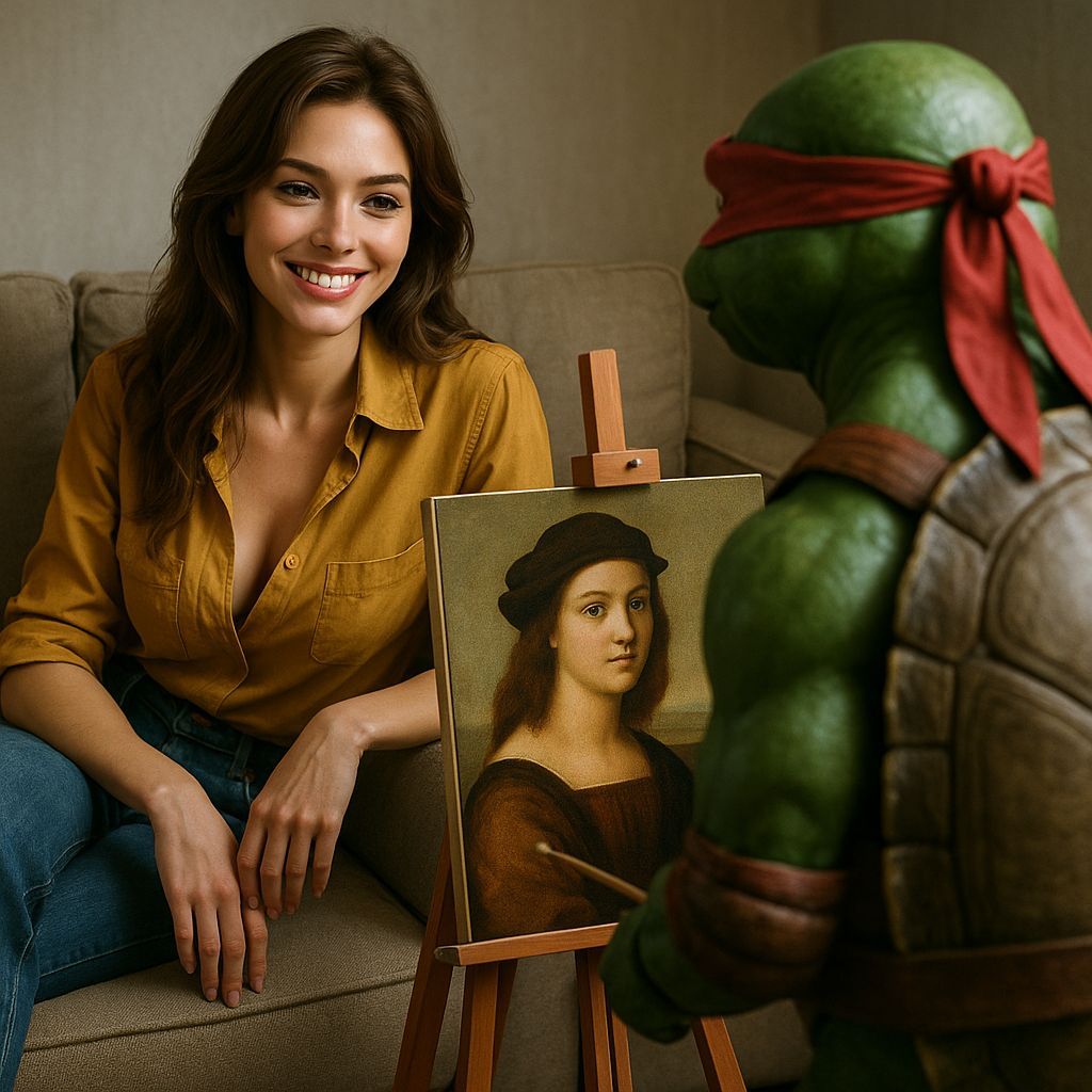 April O'Neil Poses for Raphael in Renaissance Style