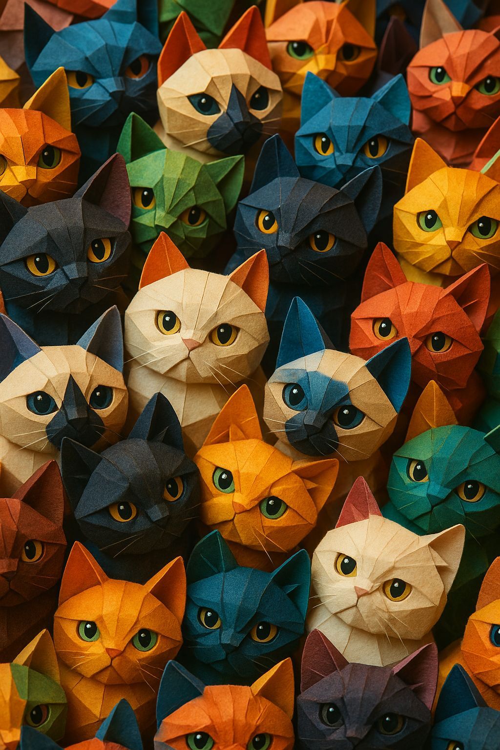 Origami Cat Faces in Hyperrealistic Splash Art Style