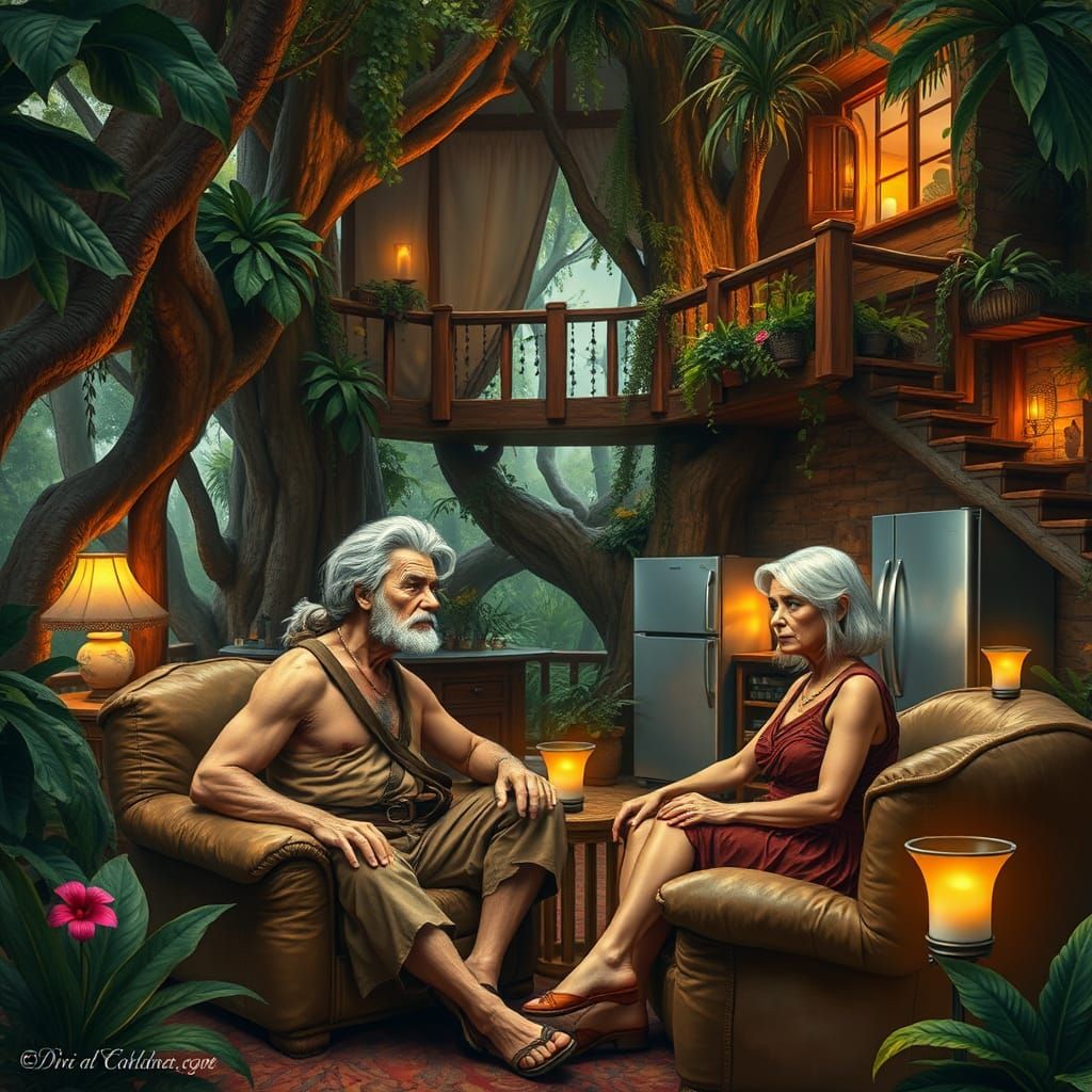 Elderly Tarzan and Jane in a Luxurious Treehouse
