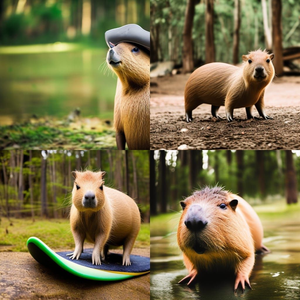 Capybara Surfing in Forest with Pirate Hat