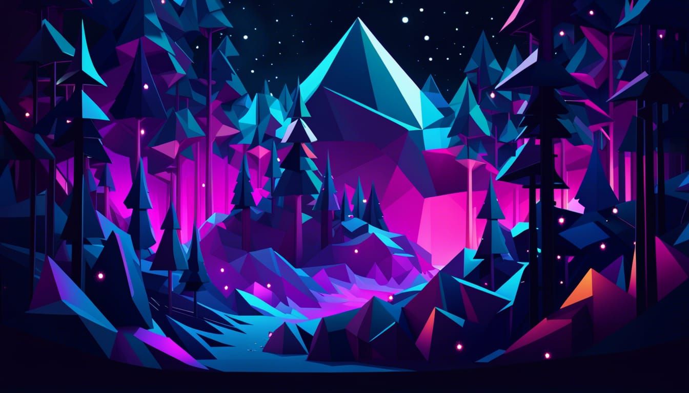 Abstract Polygon Origami Forest in Vector Art Style