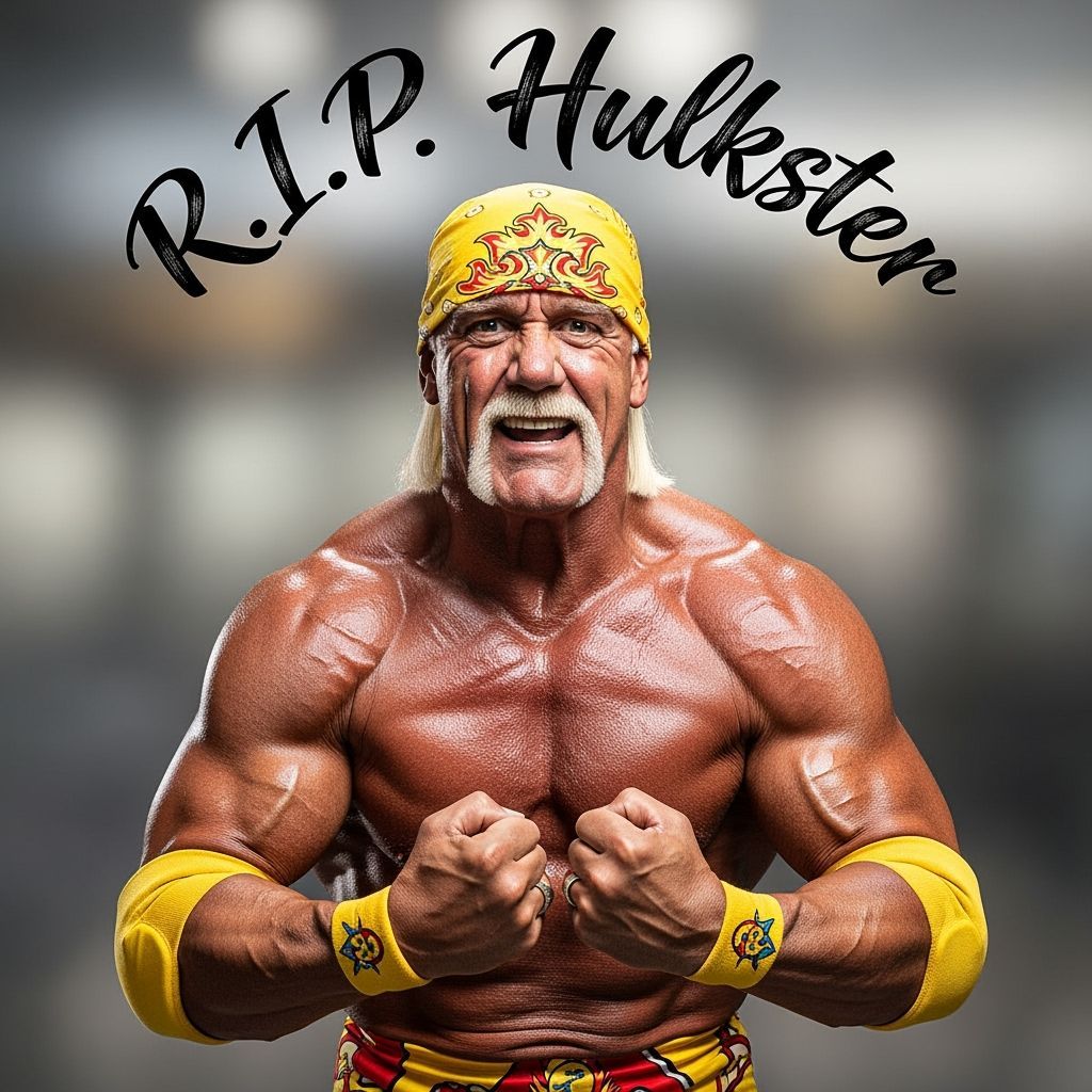 Hyperrealistic Hulk Hogan Flexing with R.I.P. Tribute