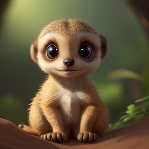Adorable Meerkat Cub with Big Eyes: Pixar Style