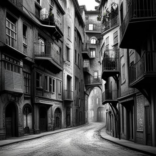 Surreal Ghost Town Inspired by Tim Burton and Escher