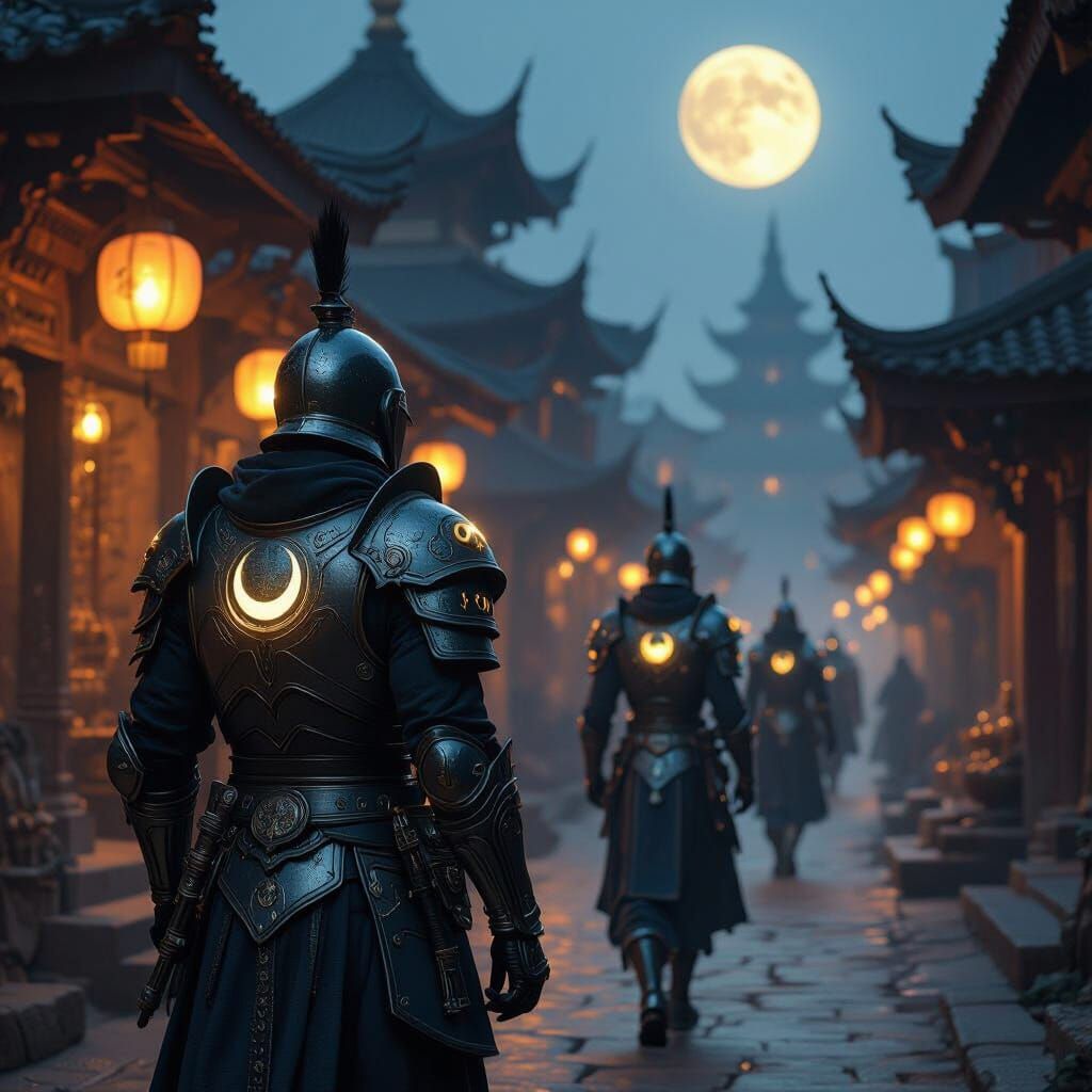 Enchanted Warriors Search Ancient City at Twilight