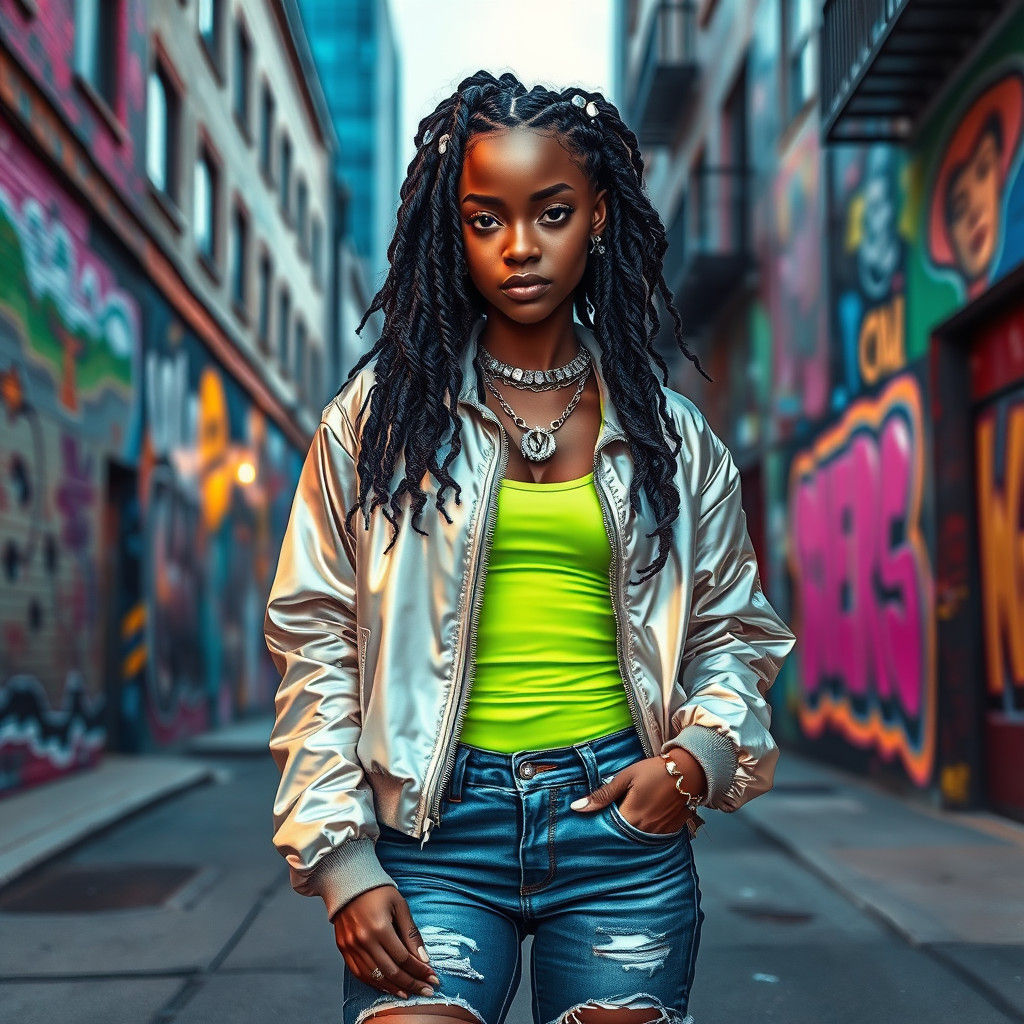 Graffiti Art: Confident Woman in Urban Cityscape