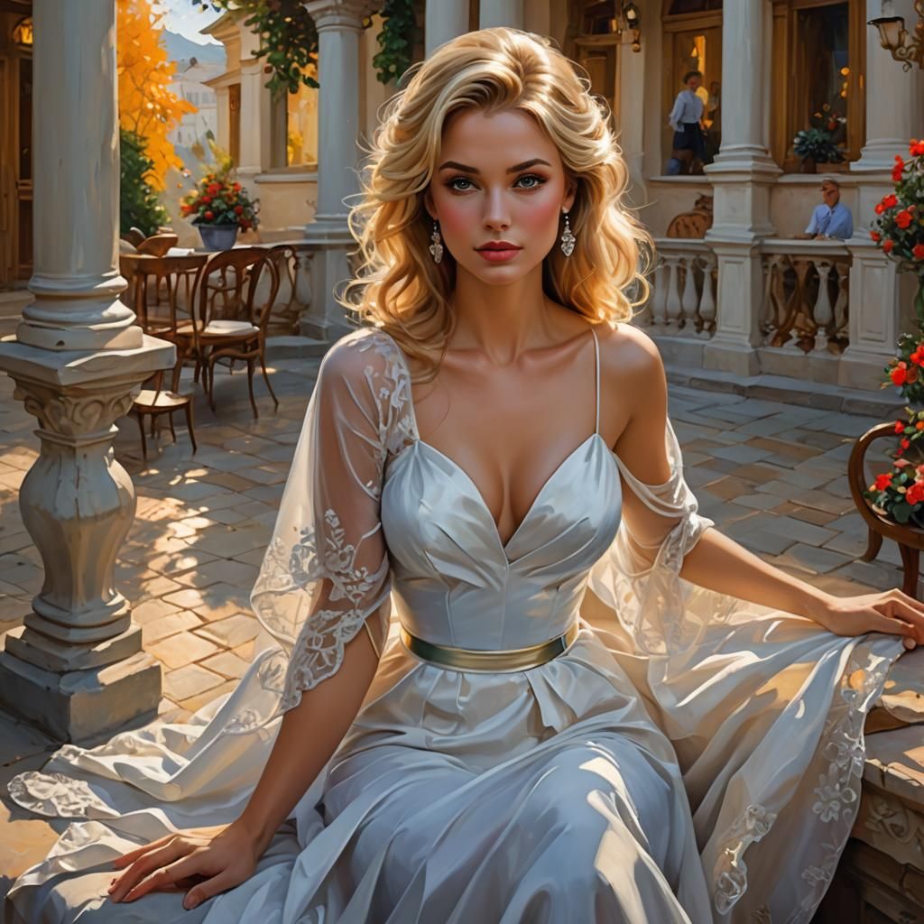 Sensual Blonde Goddess Portrait in Photorealistic Style