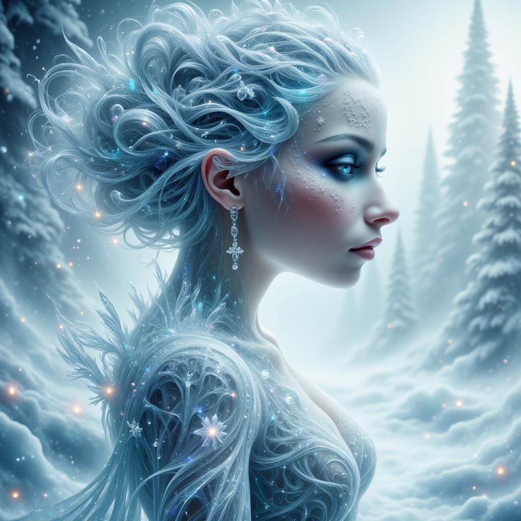 Blizzard Woman in Detailed Fantasy Art Style