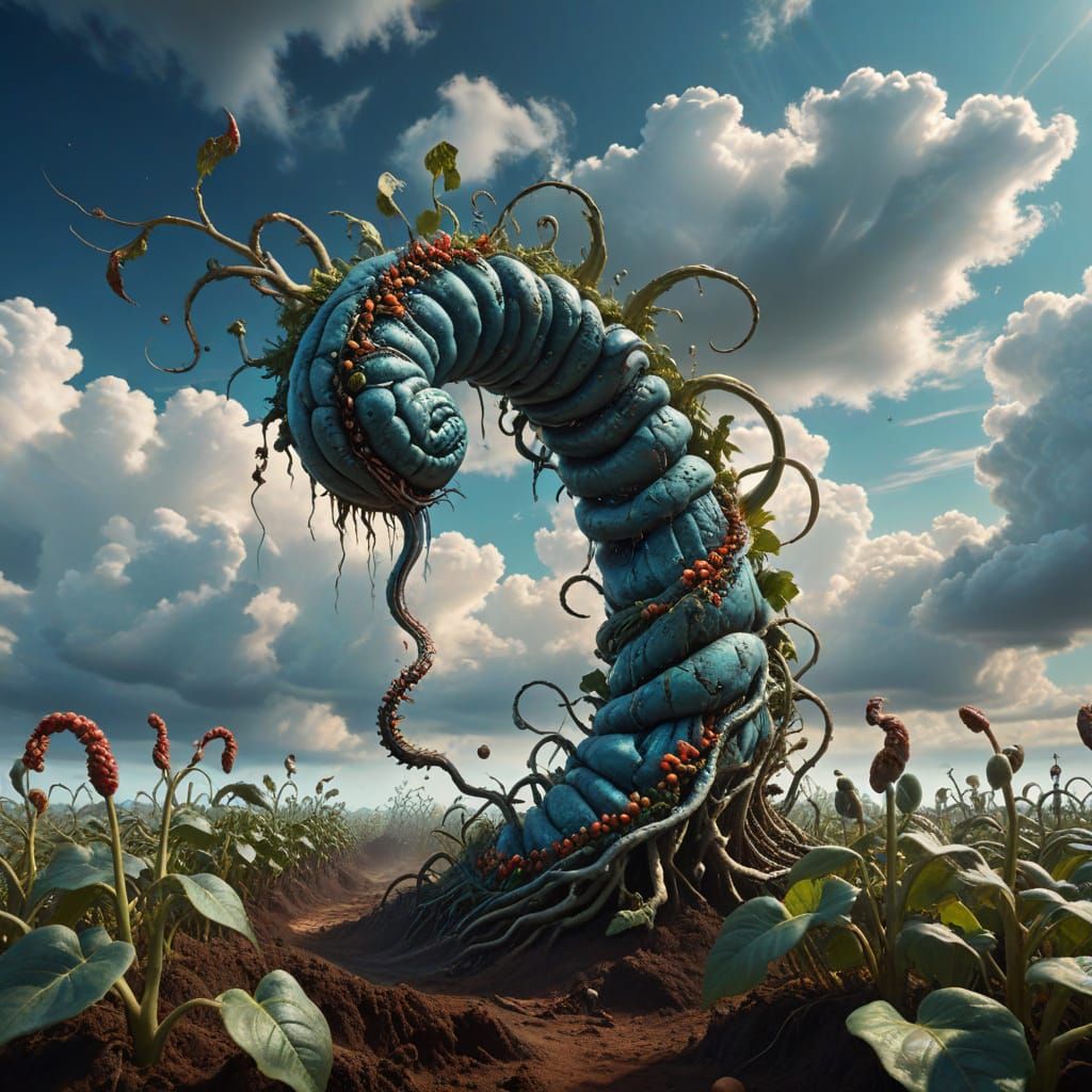 Surreal Bean Counter Emerges into a Dreamlike Bean Stalk Sce...