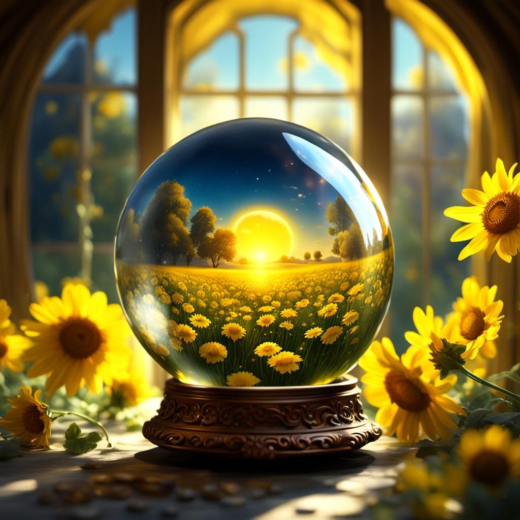 Golden Hour Sun in Crystal Ball Painting