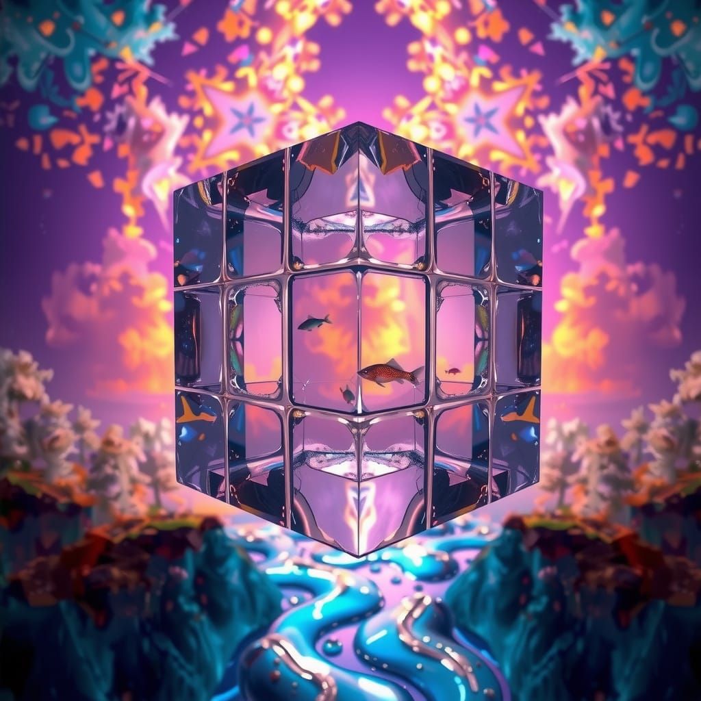 Crystalline Rubik's Cube in a Dreamscape