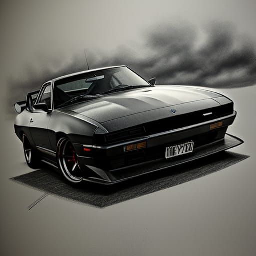 Hyperdetailed Charcoal Drawing of a Custom Drift Car