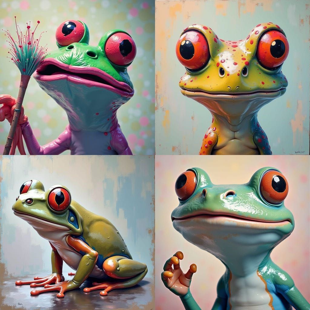 Stretchy Rubber Frog Face Art in Impasto Acrylic