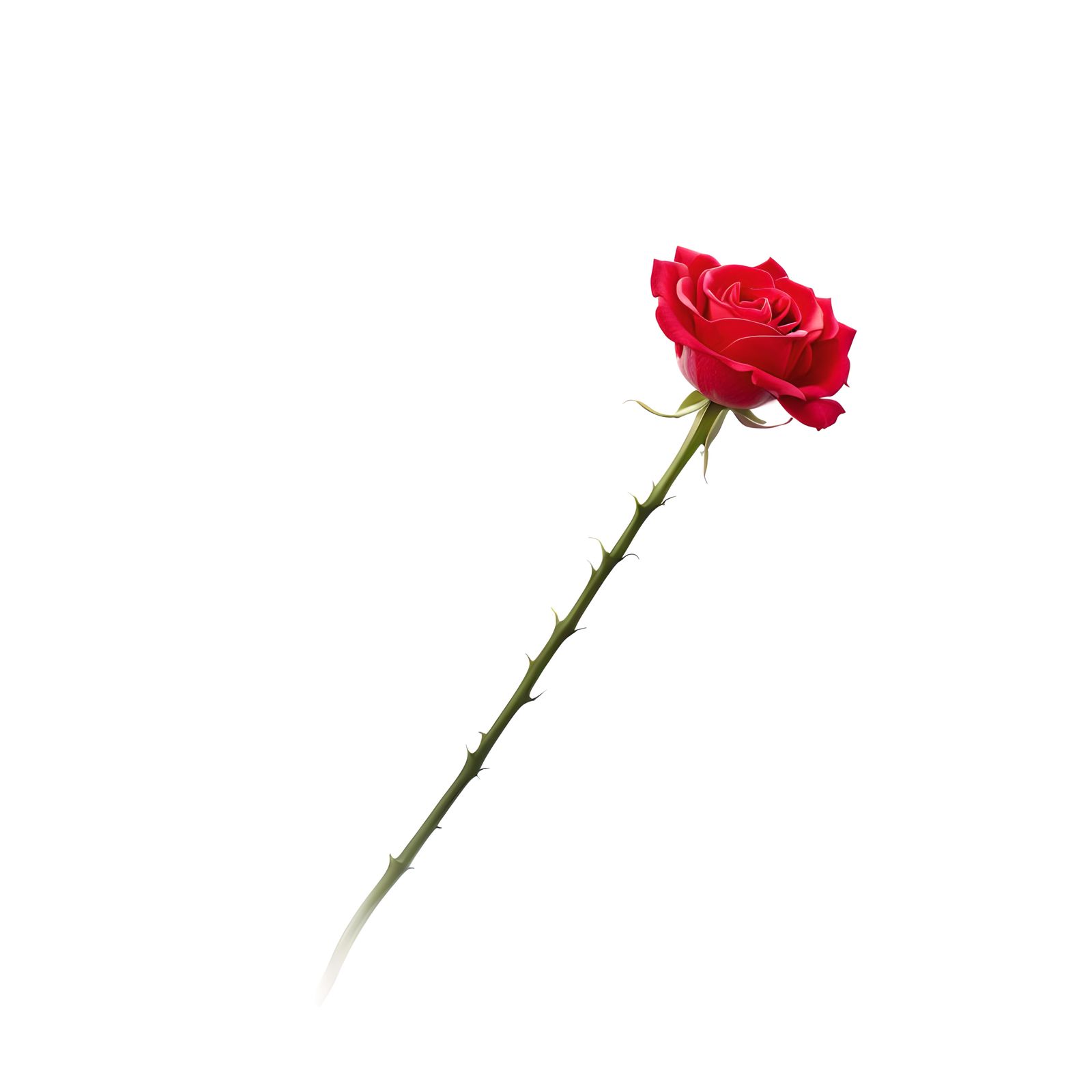 Detailed Red Rose on Green Stalk