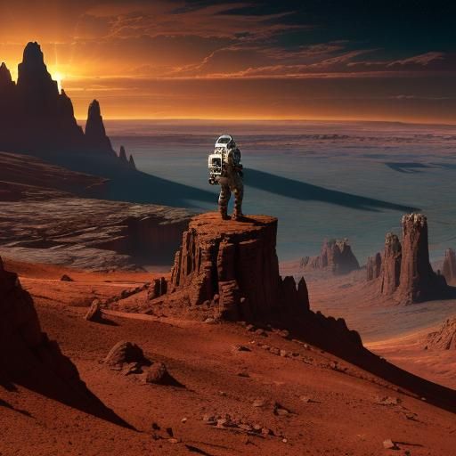 Astronaut on Barren Planet: Hyperrealistic Digital Art
