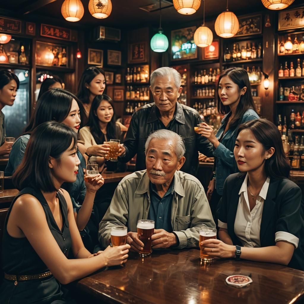 Man in Asian Bar: Cinematic Film Still