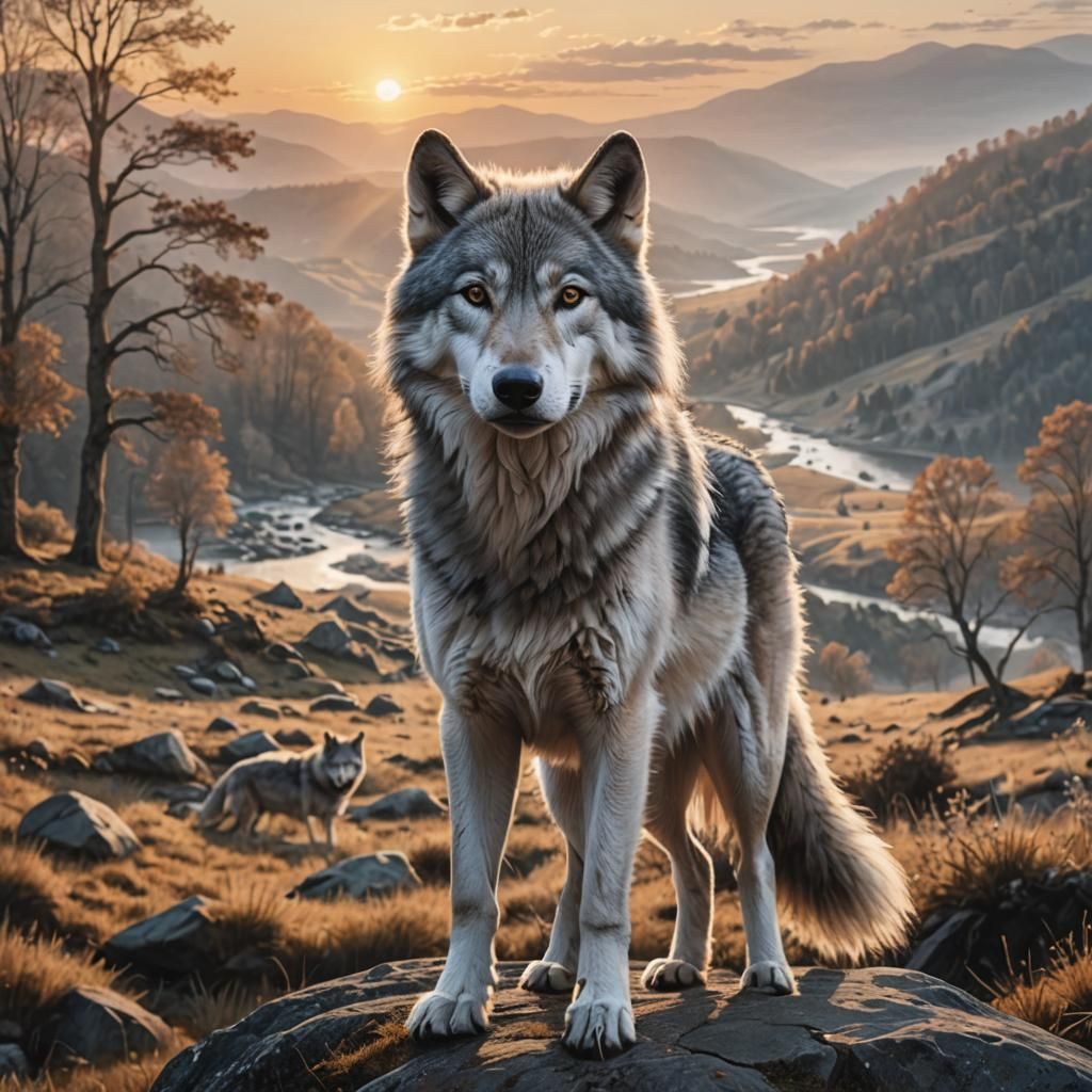 Majestic Grey Wolf in Tennessee Sunrise, 8k