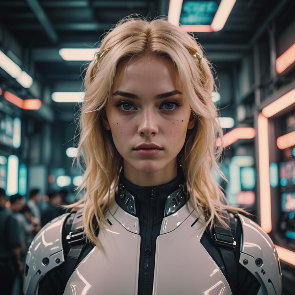 Cyberpunk Blonde Beauty: Cinematic Film Still