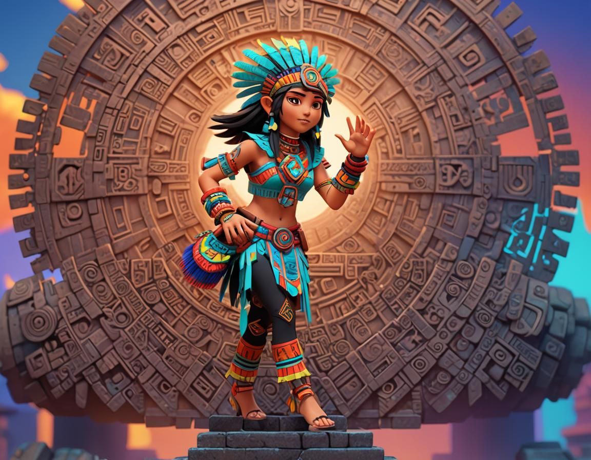 Aztec Anime Manga Girl in 3D Digital Art