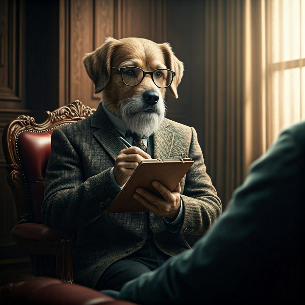 Canine Psychoanalyst in Elegant Consulting Room