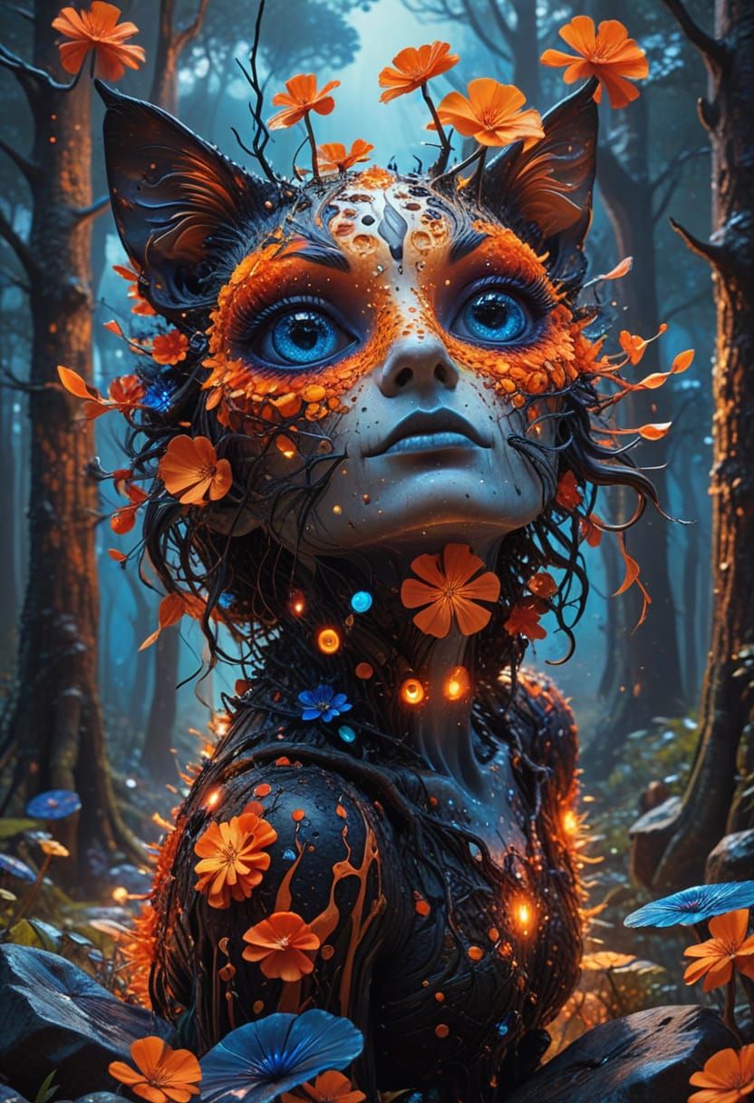 Vibrant Surreal Forest Scene in Triadic Colors