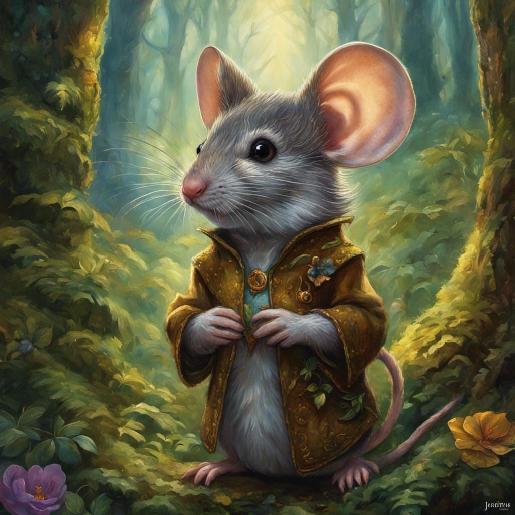Mouse Portrait in Forest: Storybook Illustration