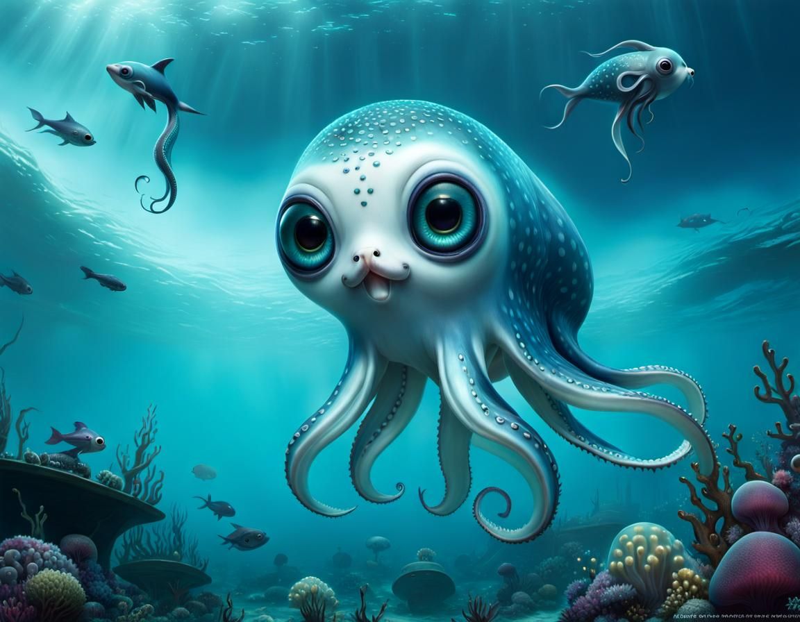 Surreal Squid-Seal Hybrid in Fantasy Ocean