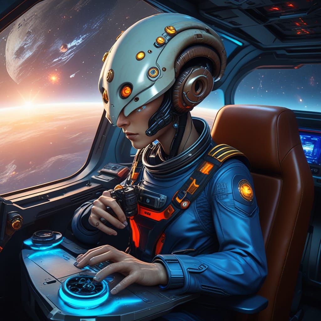 Alien Pilot in High-Tech Spaceship Cockpit