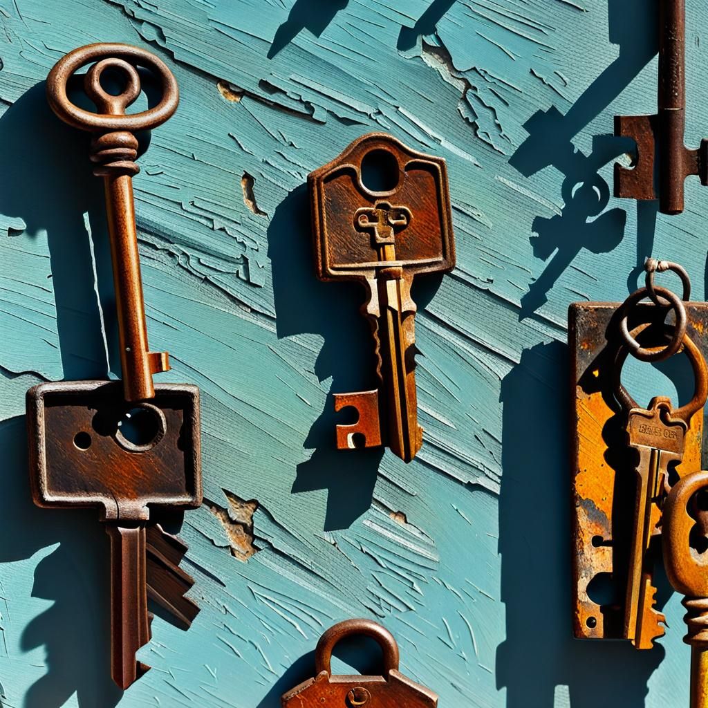 Rusty Keys Oil Painting with Strong Contrasts