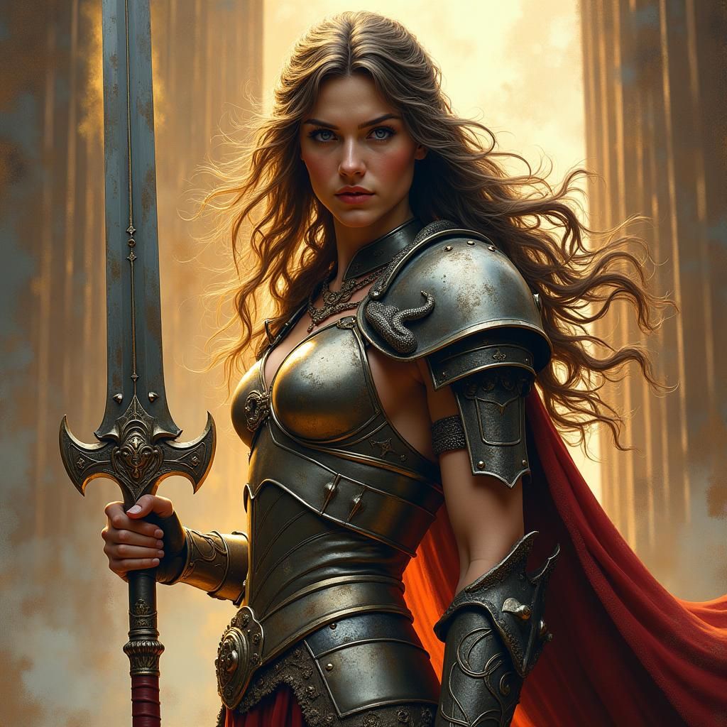 Pallas Athene in Detailed Armor, Hyperrealistic Concept Art