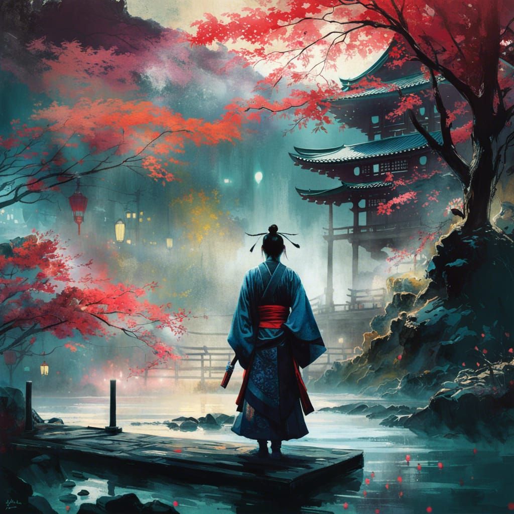 Kabuki Samurai Theater Performance in Poster Art