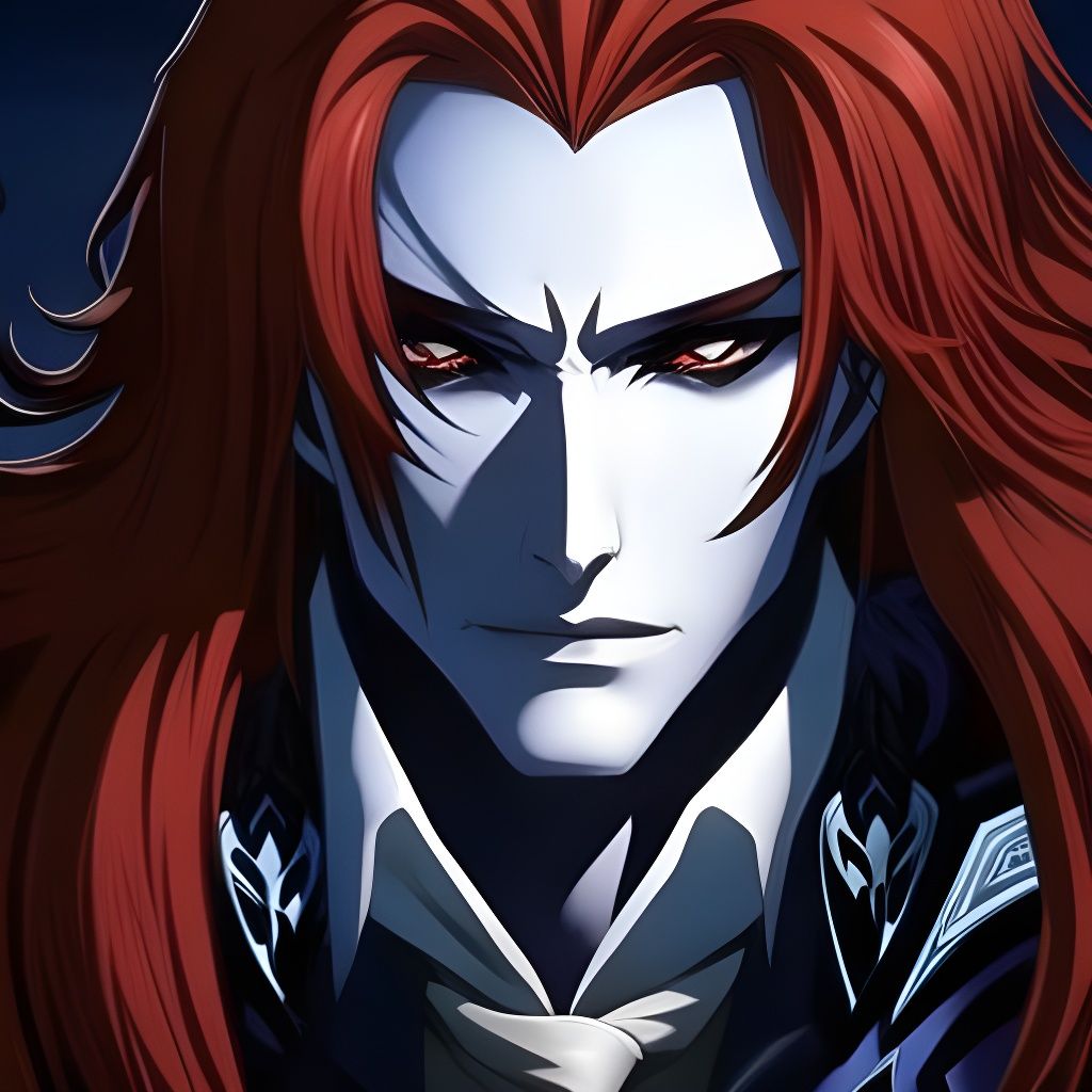 Vampire Portrait with Red Hair in Dark Cityscape