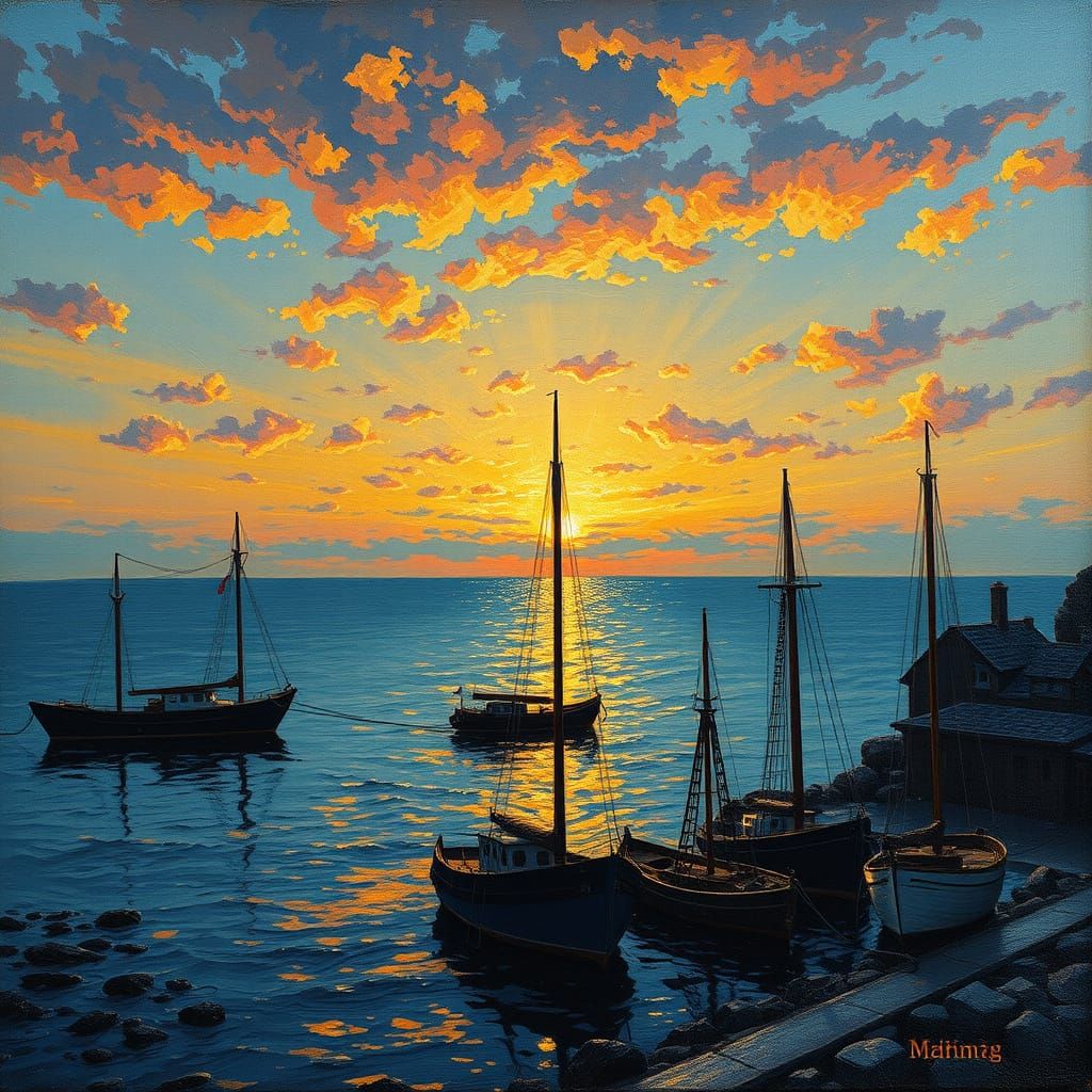 Small Harbour at Dusk in Malevich Style