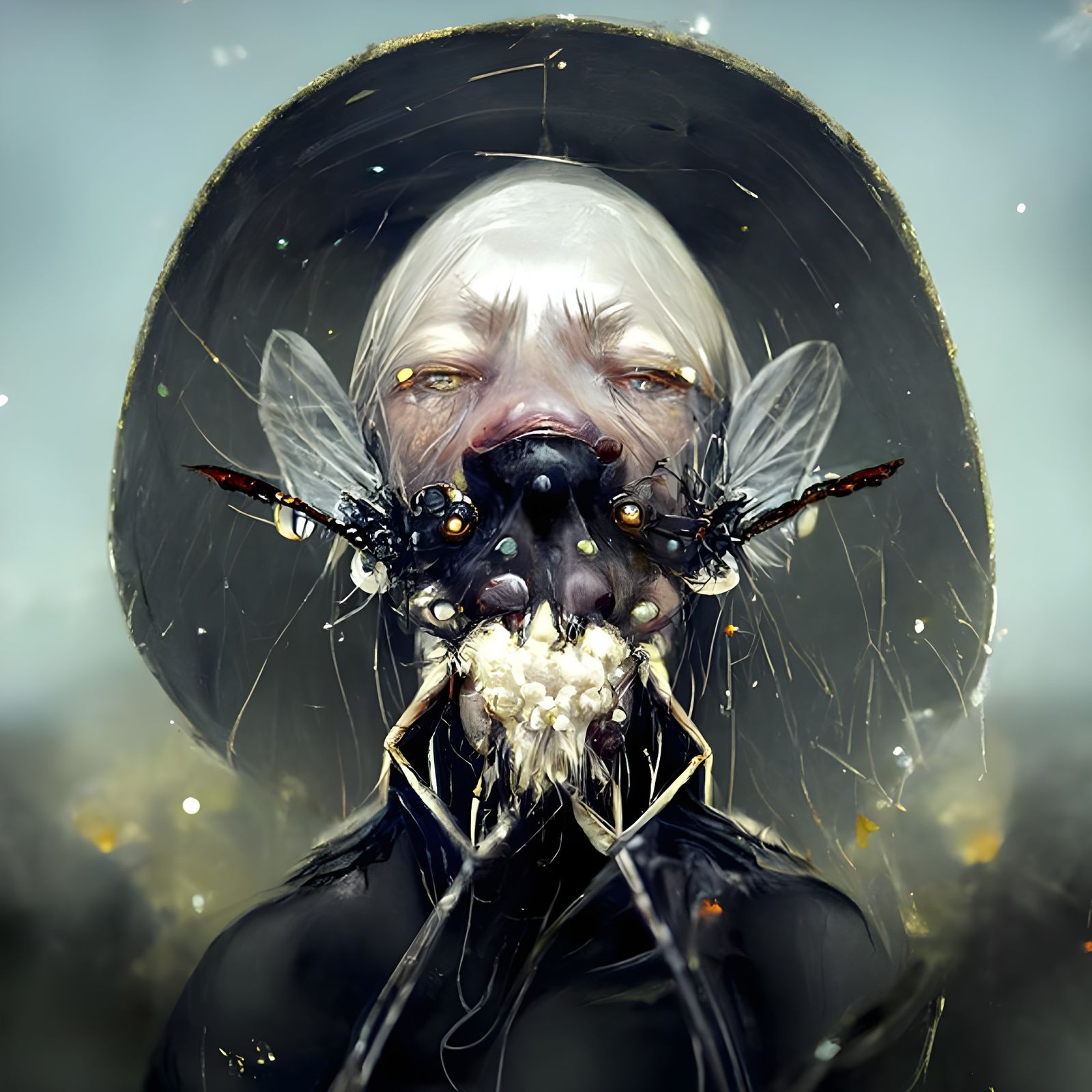 Eldritch Creature Portrait with Swarm of Flies