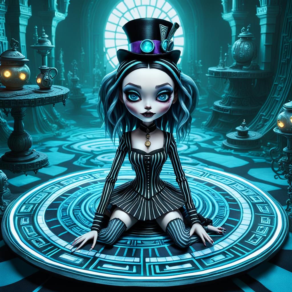 Whimsical Doll with Tron Lighting on Magic Carpet