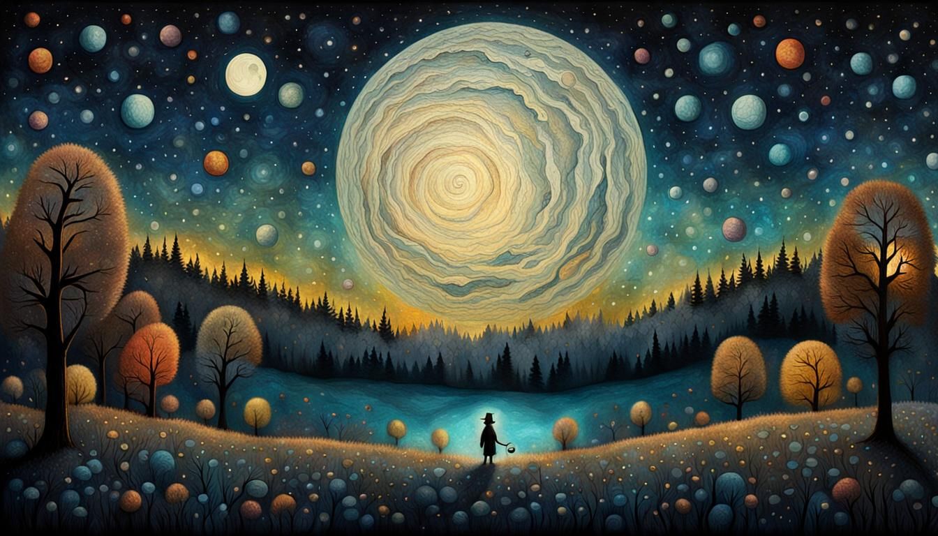 Surreal Baseball Game Under Starry Night